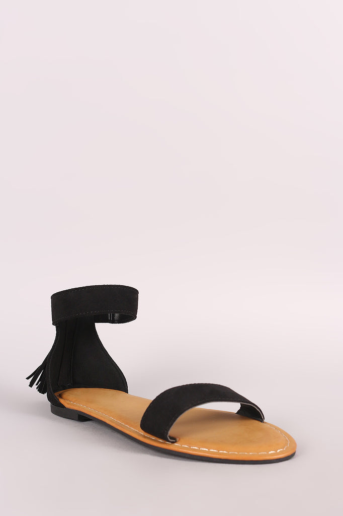 Bamboo Suede Tassel Ankle Cuff Flat Sandal