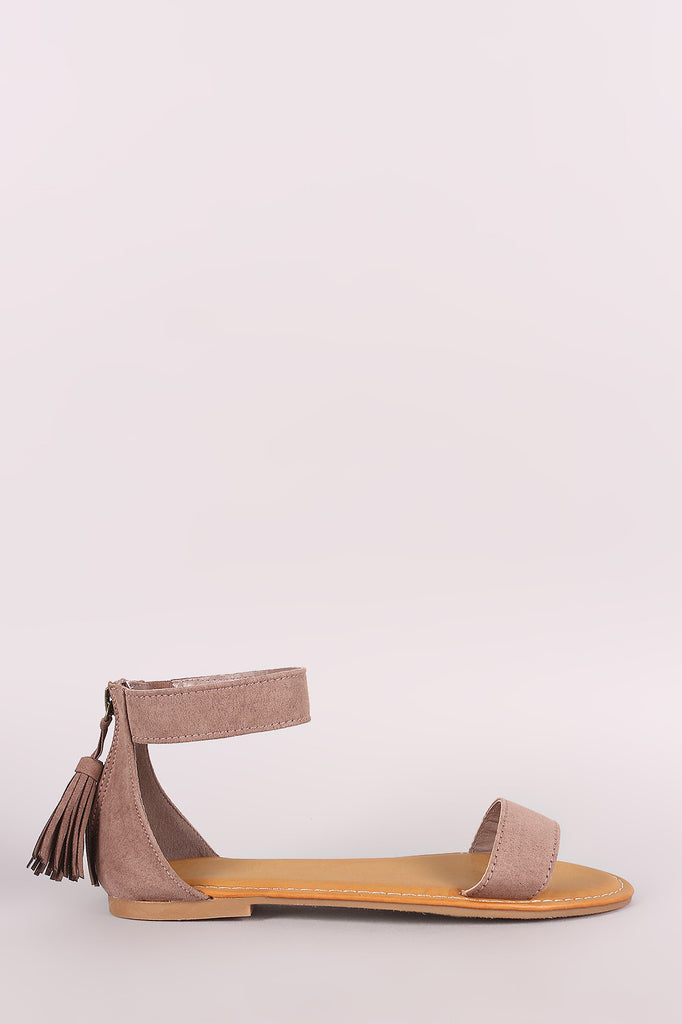 Bamboo Suede Tassel Ankle Cuff Flat Sandal
