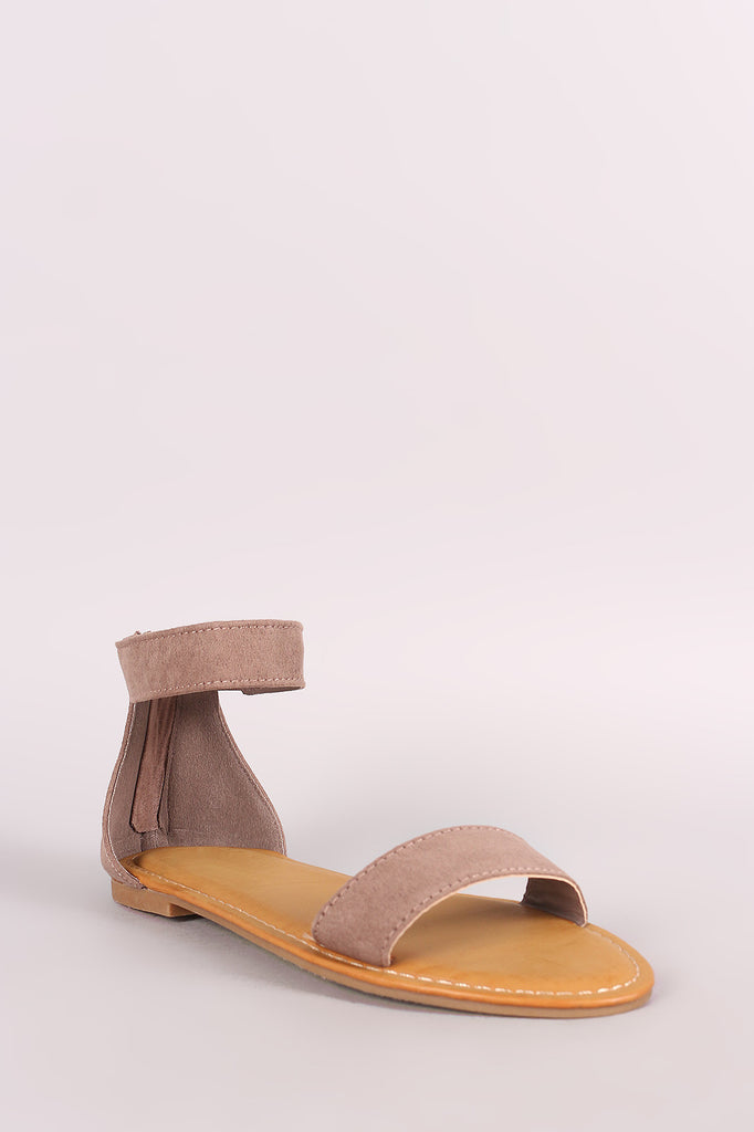 Bamboo Suede Tassel Ankle Cuff Flat Sandal