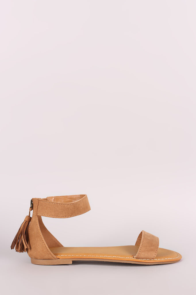 Bamboo Suede Tassel Ankle Cuff Flat Sandal