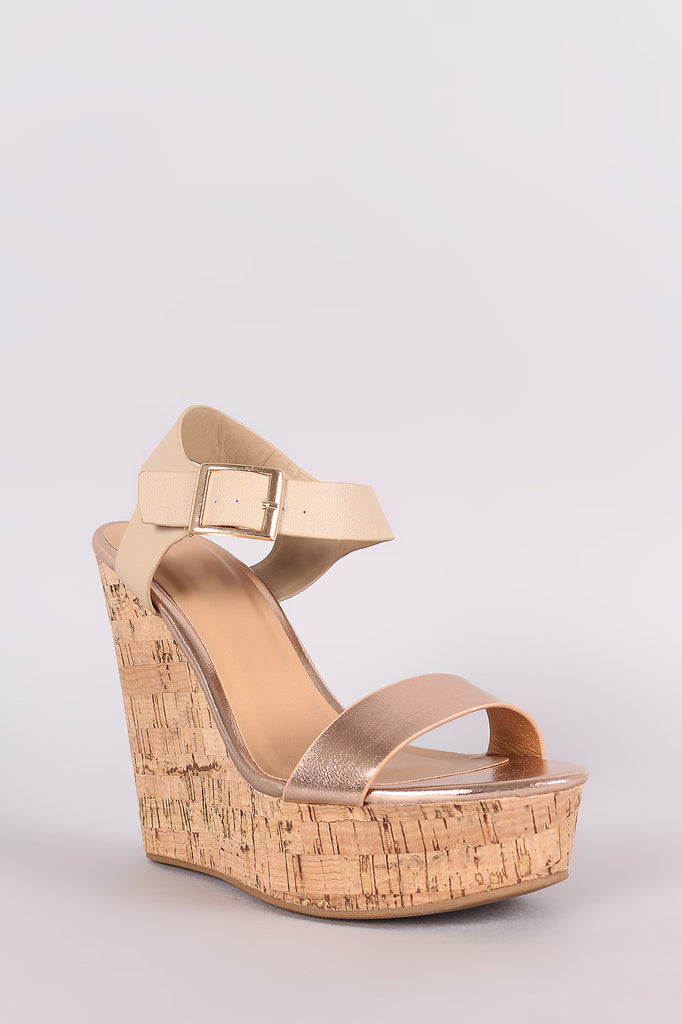 Bamboo Metallic Open Toe Platform Wedge