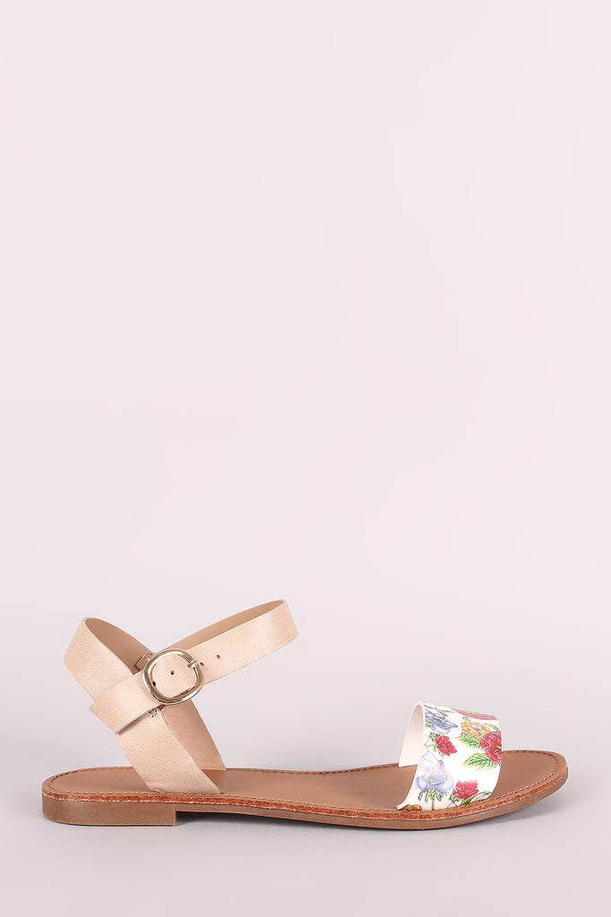 Breckelle Floral Ankle Strap Flat Sandal