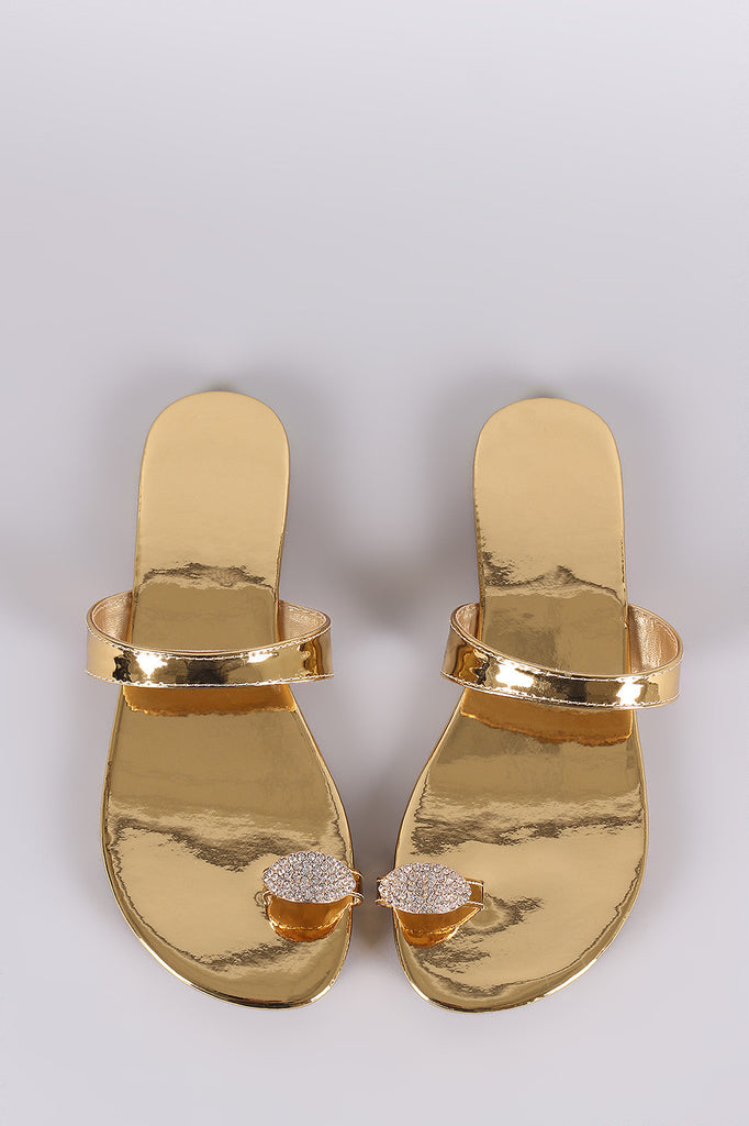 Liliana Jewel Accent Toe Ring Slip On Patent Flat Sandal