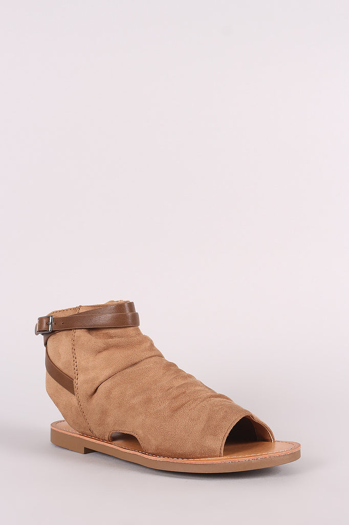 Soda Suede Open Toe Buckled Strap Cutout Flat Sandal