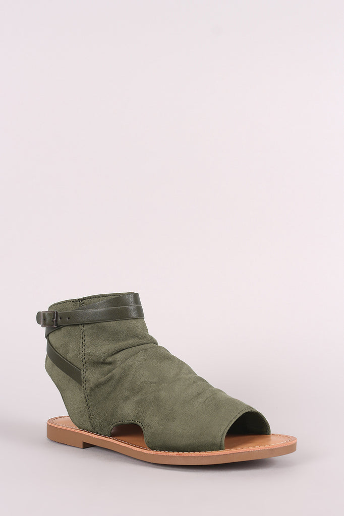 Soda Suede Open Toe Buckled Strap Cutout Flat Sandal