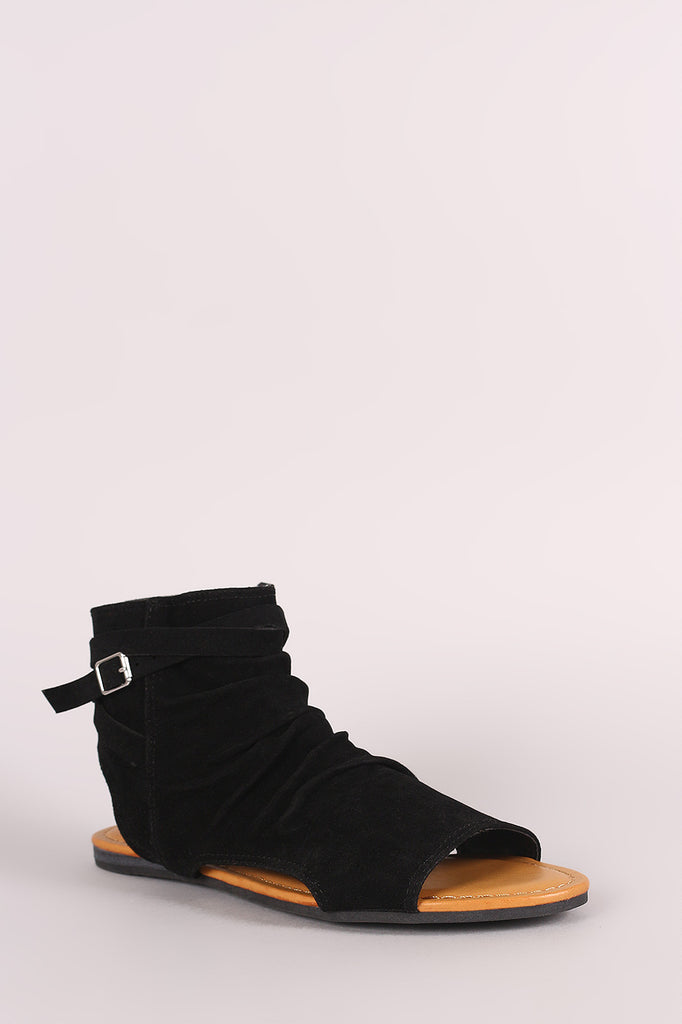 Bamboo Slouchy Cutout Suede Open Toe Flat Sandal