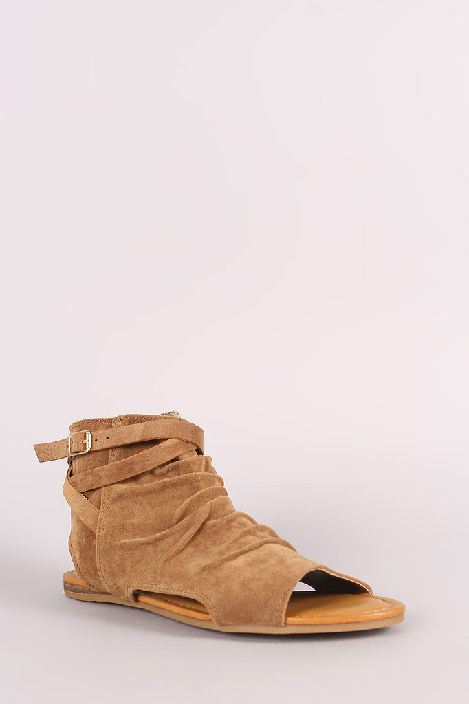 Bamboo Slouchy Cutout Suede Open Toe Flat Sandal