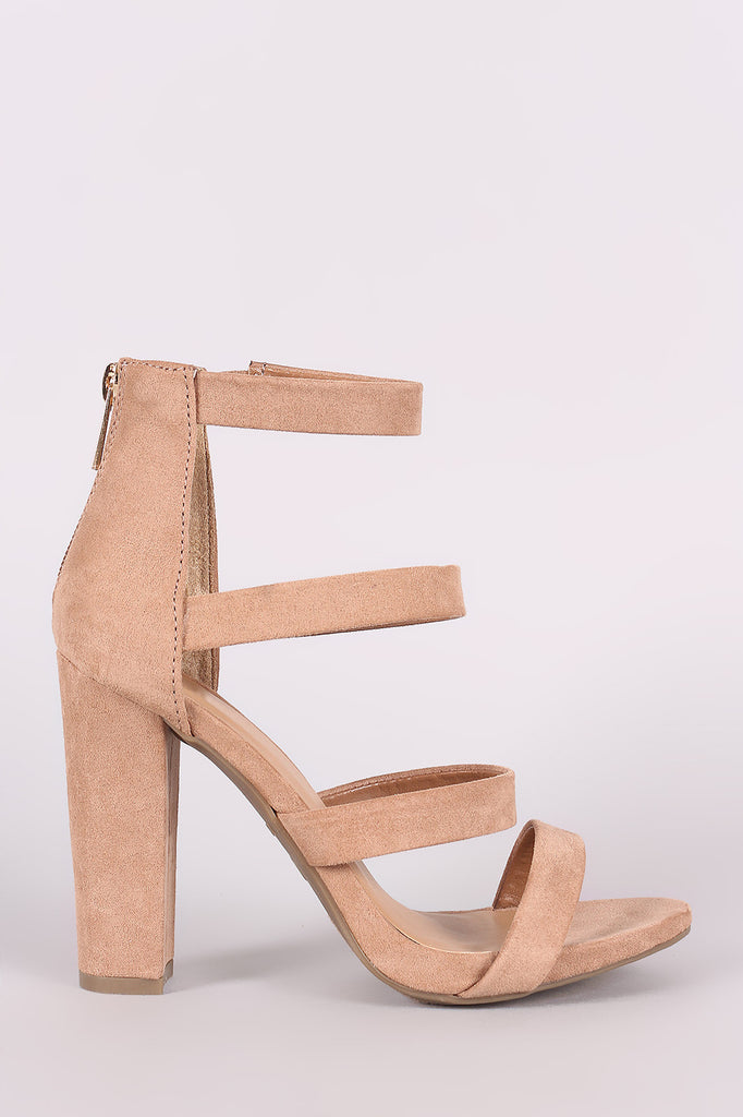 Bamboo Strappy Suede Ladder-Up Chunky Heel