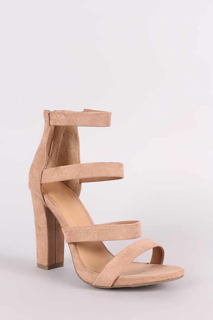 Bamboo Strappy Suede Ladder-Up Chunky Heel