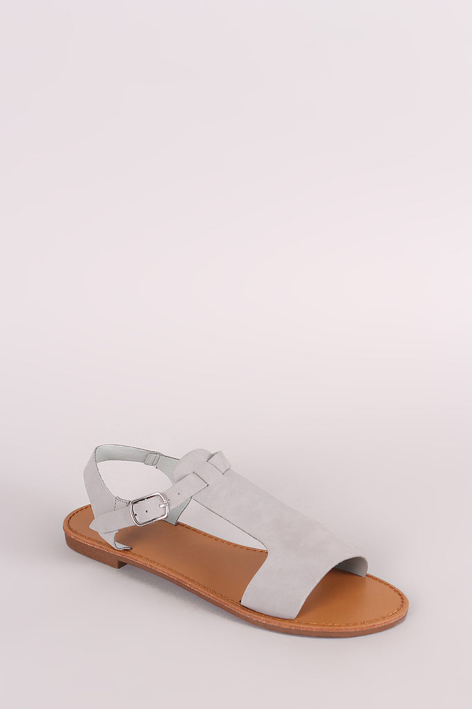 Breckelle Nubuck T-Strap Open Toe Flat Sandal
