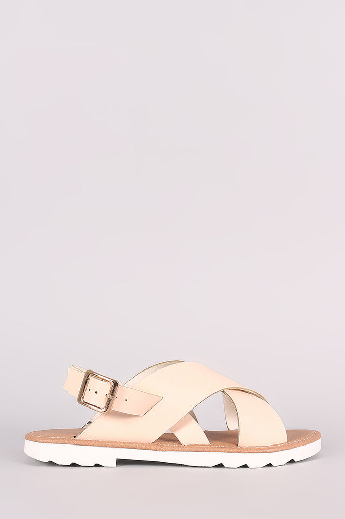 Qupid Cross Band Slingback Flat Sandal