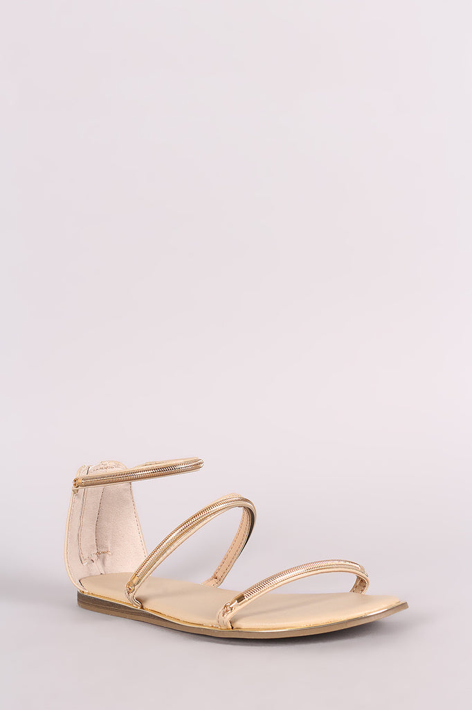 Bamboo Metallic Accent Triple Straps Flat Sandal