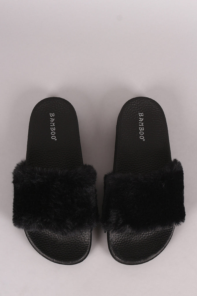 Bamboo Open Toe Fluffy Faux Fur Slide Sandal