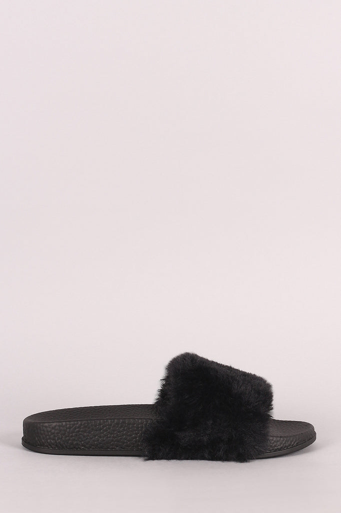 Bamboo Open Toe Fluffy Faux Fur Slide Sandal