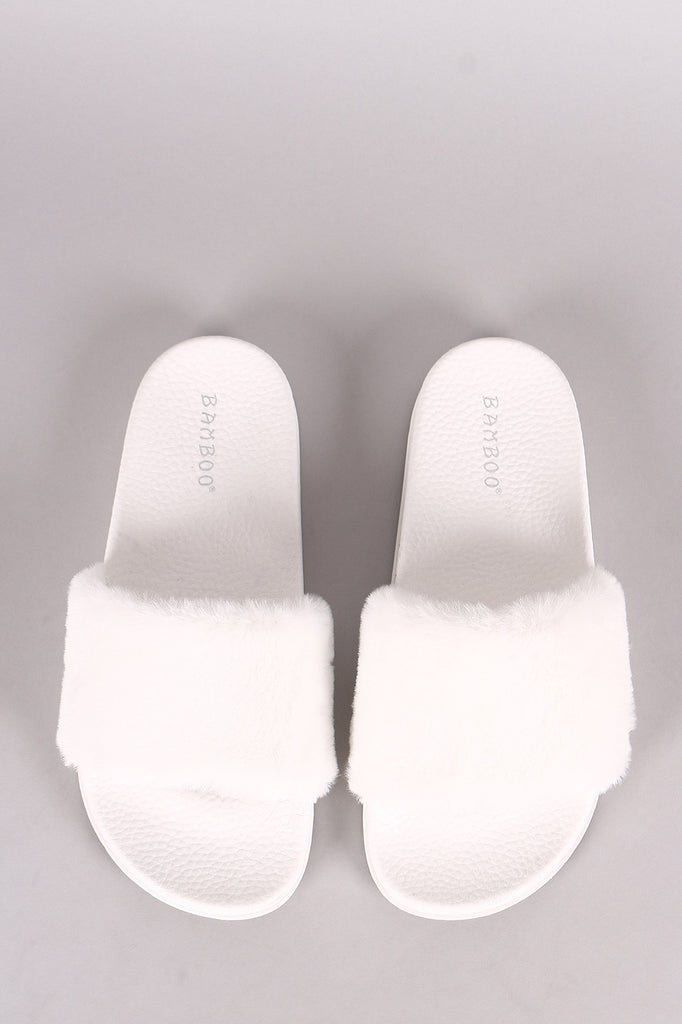 Bamboo Open Toe Fluffy Faux Fur Slide Sandal