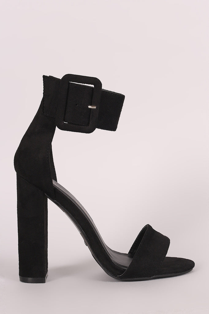 Suede Open Toe Ankle Strap Chunky Heel
