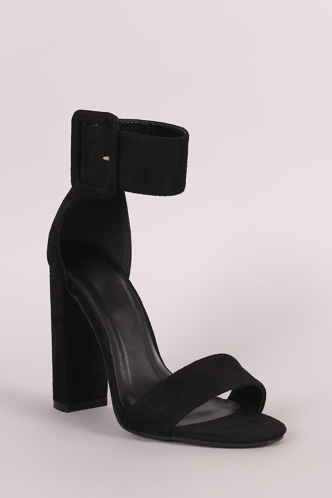 Suede Open Toe Ankle Strap Chunky Heel