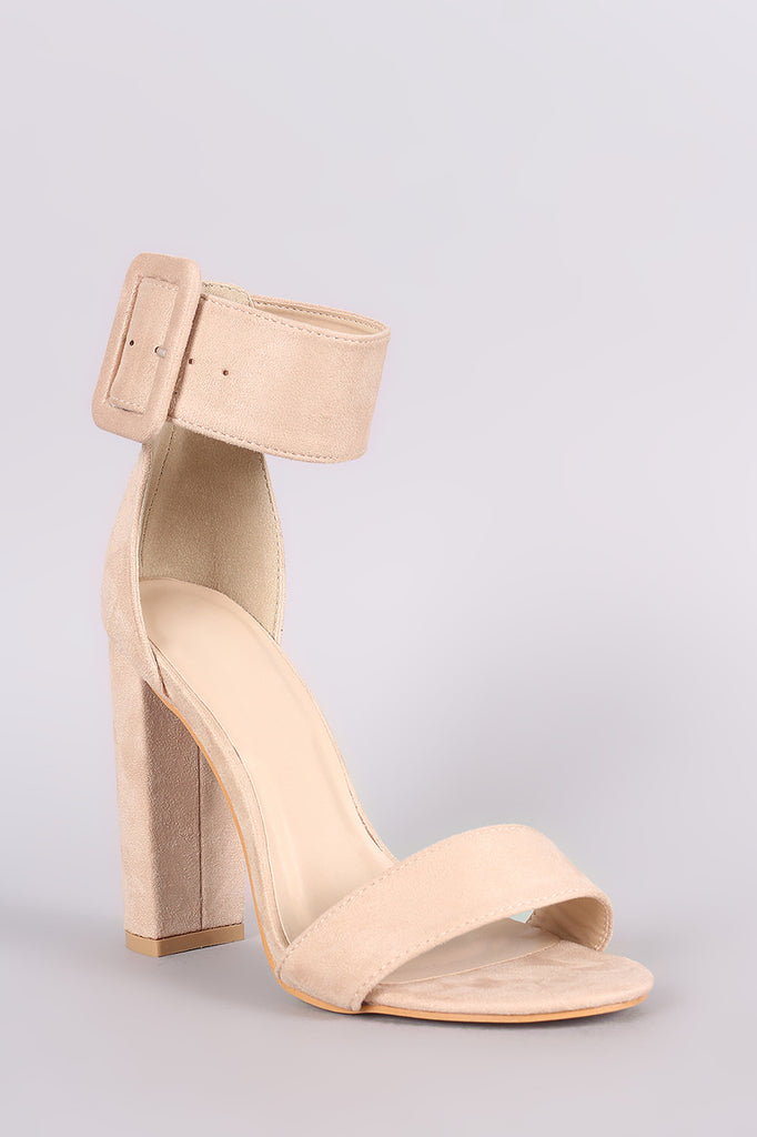 Suede Open Toe Ankle Strap Chunky Heel