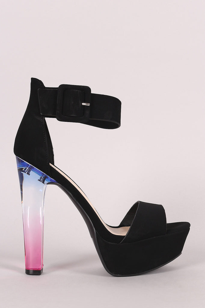 Qupid Nubuck Ankle Strap Platform Ombre Perspex Heel