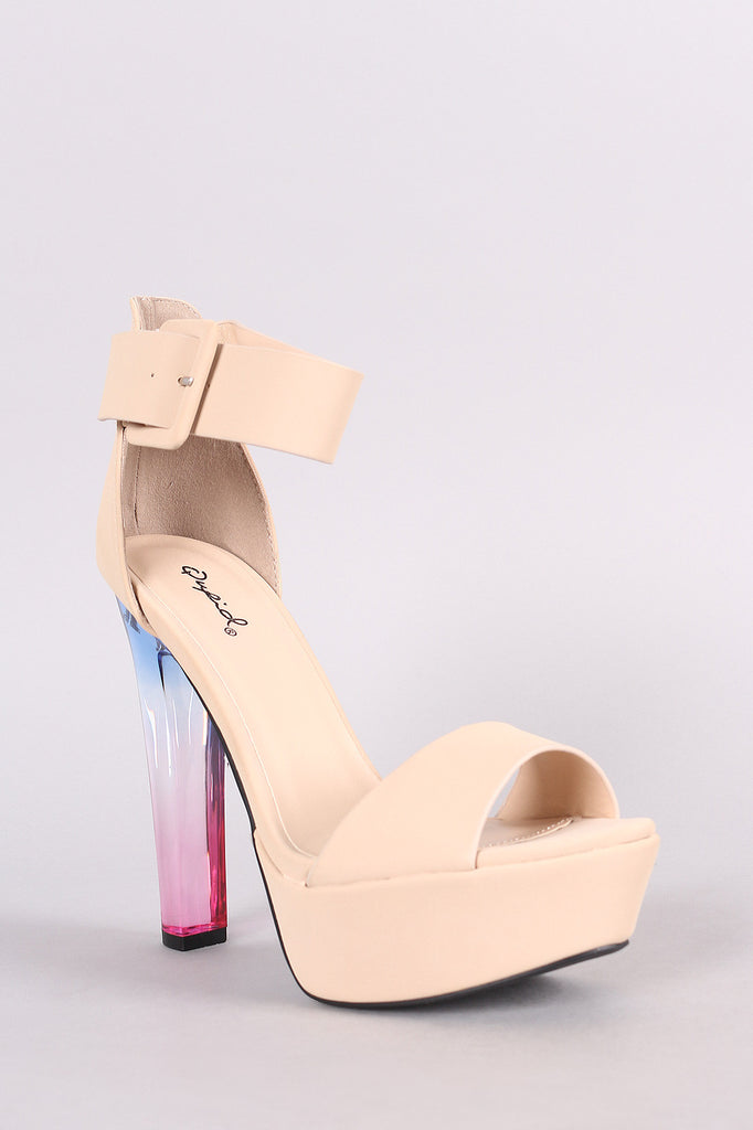 Qupid Nubuck Ankle Strap Platform Ombre Perspex Heel
