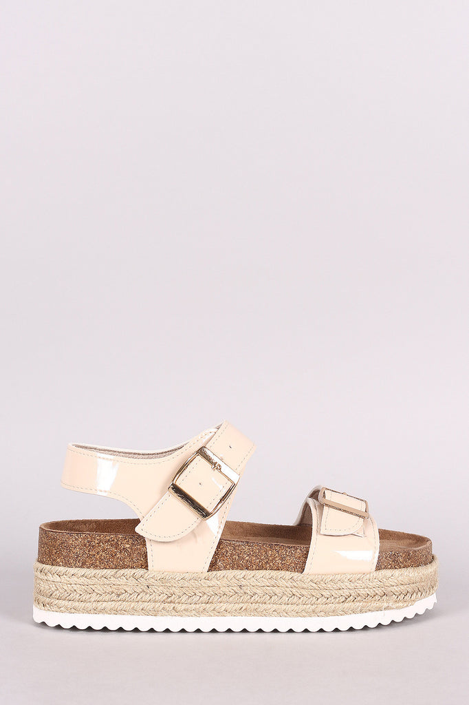 Qupid Patent Buckled Ankle Strap Espadrille Flatform Sandal