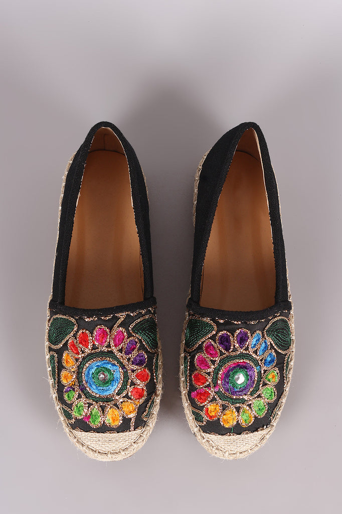 Embroidery Linen Espadrille Slip-On Flat