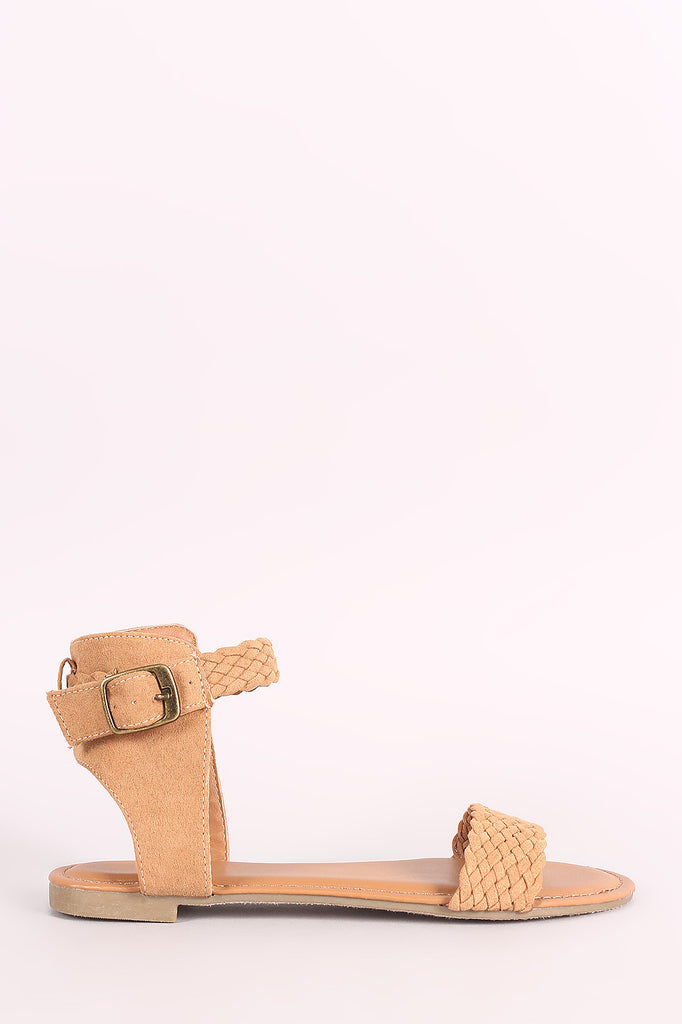 Bamboo Suede Braided Ankle Strap Flat Sandal