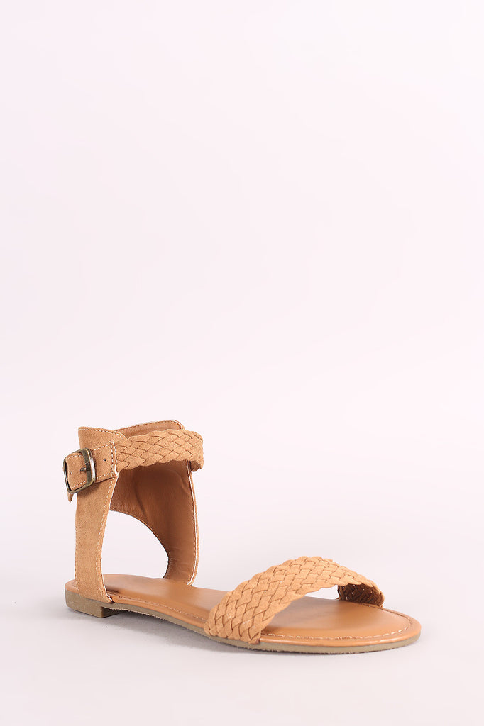 Bamboo Suede Braided Ankle Strap Flat Sandal