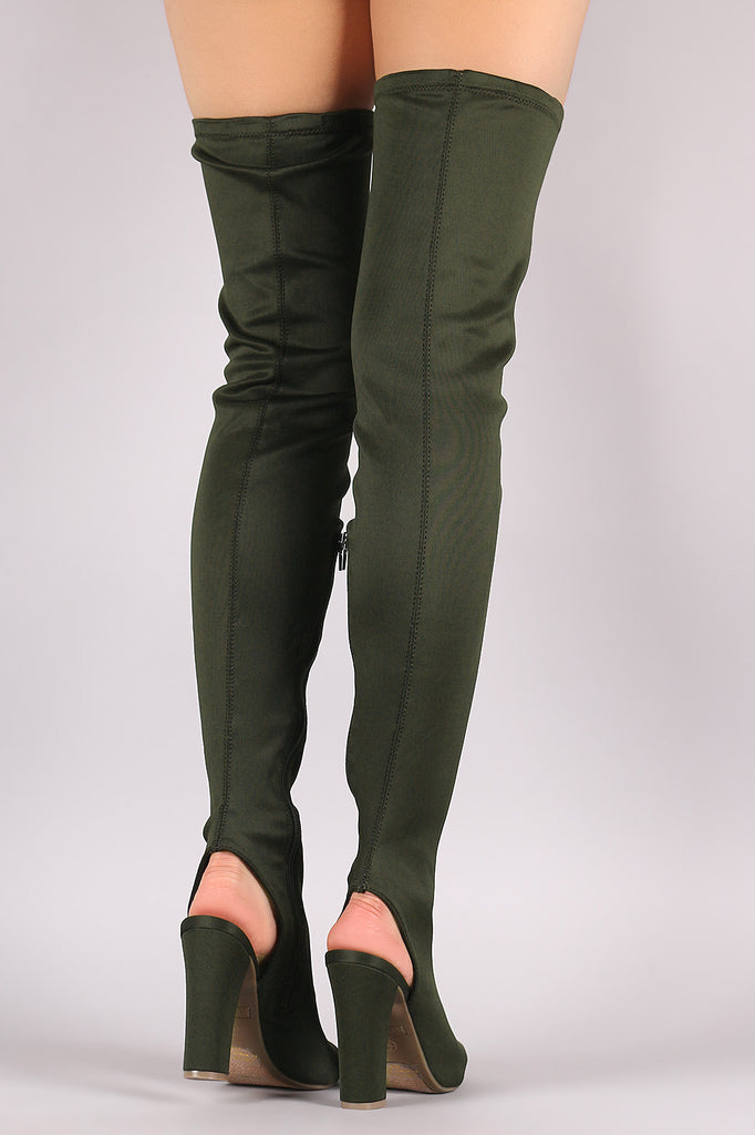Bamboo Fitted Elastane Chunky Heeled Over-The-Knee Boots