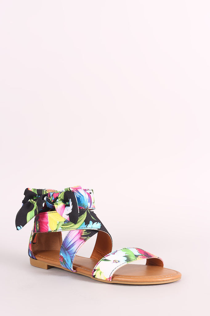 Bamboo Printed Side Bow Flat Sandal