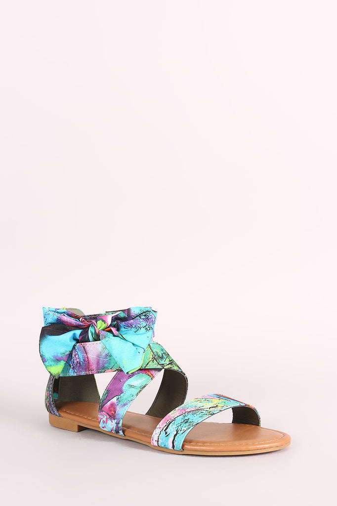 Bamboo Printed Side Bow Flat Sandal
