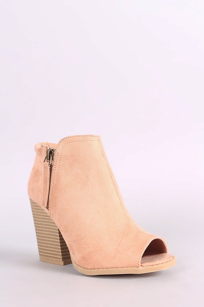 Qupid Suede Zip-Up Chunky Heeled Ankle Boots