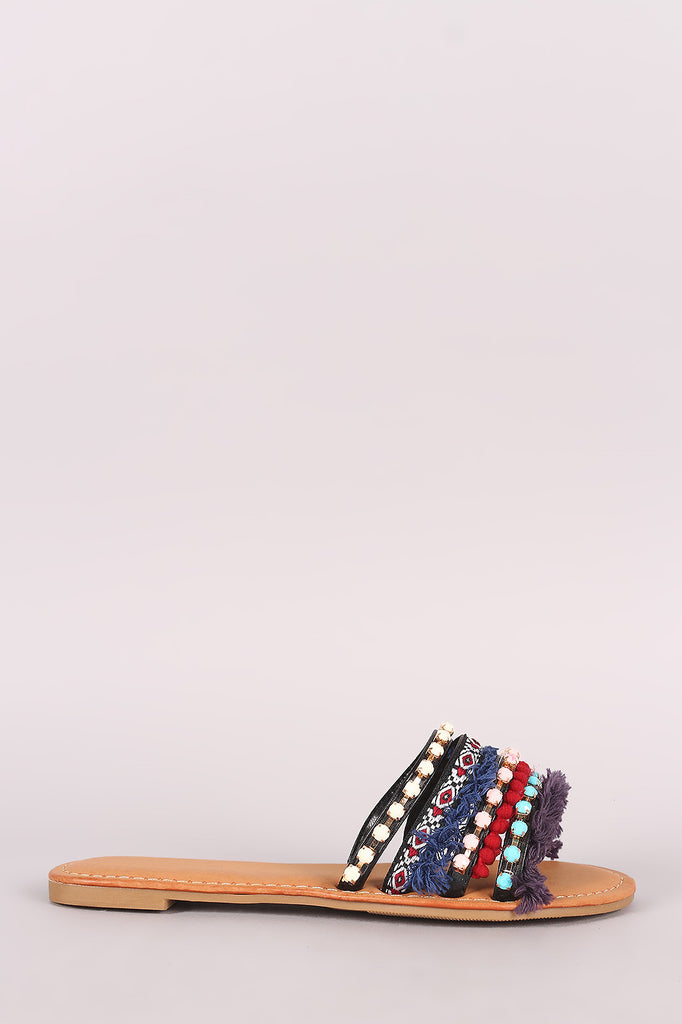 Qupid Jewels And Fringes Embellished Slide Sandal