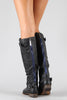 Breckelle Double Buckle Contrast Zipper Riding Knee High Boots