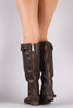 Breckelle Double Buckle Ruched Riding Knee High Boot