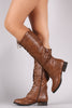 Breckelle Round Toe Lace Up Combat Knee High Boot