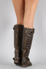 Breckelle Double Buckle Ruched Round Toe Riding Knee High Boot