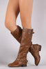Breckelle Double Buckle Ruched Round Toe Riding Knee High Boot