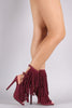 Liliana Long Layered Fringe Peep Toe Stiletto Mule Heel