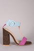 Color Block T Strap Chunky Cork Heel