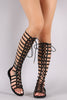 Bamboo Suede Strappy Studded Lace-Up Gladiator Sandal
