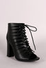 Bamboo Peep Toe Lace-Up Cutout Booties