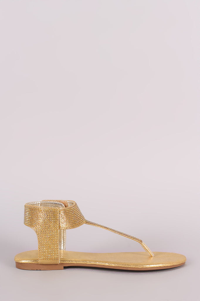 Liliana Rhinestone Embellished Shimmer T-Strap Flat Sandal