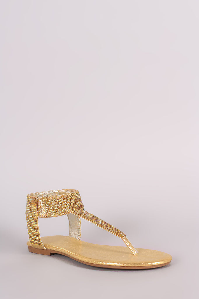 Liliana Rhinestone Embellished Shimmer T-Strap Flat Sandal