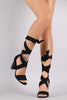 Suede Ribbon Wrap Open Toe Chunky Heel