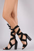 Suede Ribbon Wrap Open Toe Chunky Heel