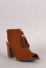 Qupid Tassel Front Zip-Up Chunky Heeled Mule Booties