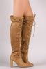 Qupid Suede Lace-Up Chunky Heeled Boots
