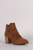 Qupid Perforated Suede Chunky Heeled Cowgirl Booties