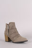 Qupid Perforated Suede Chunky Heeled Cowgirl Booties